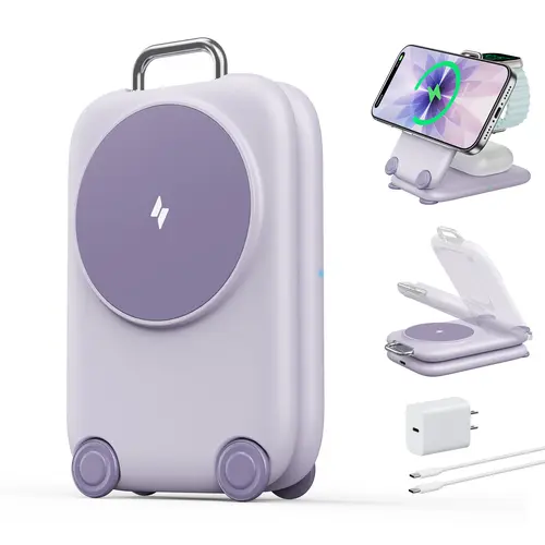Mukiya 3-in-1 Magnetic Wireless Charging Station - MagSafe Compatible, Mobile/Smartphone/Cellphone (15 16 17 Pro Max Plus), Watch, AirPods (4 3 2 Pro) - Everyday Carry Travel Stand, New Year Gift