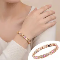 Women's Gold-Tone Magnetic Fashionable Bangle - Baroque Crystal Beaded Bracelet with Colorful Stones, Exquisite Stacking Bracelet, Elegant Adult Female Casual Wear Fashion Jewelry Gift
