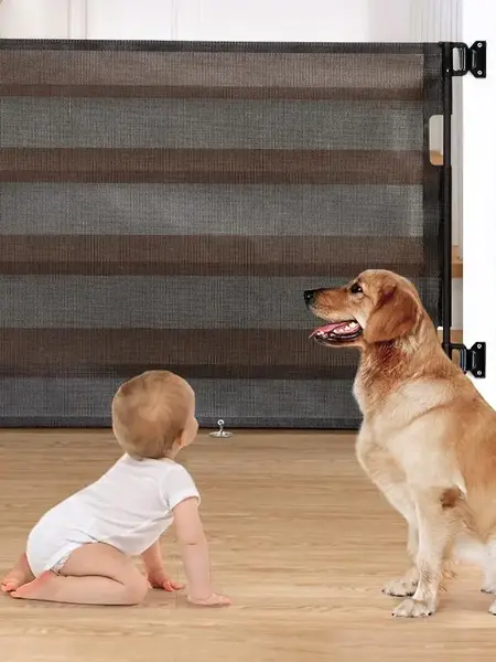 bioby Retractable Baby Gate for Stairs & Doorways - 33" Tall, Expands to 55" or 71" Wide Mesh Safety Barrier for Children, Infants, and Pets | Easy Install Indoor/Outdoor Child Proof Gate