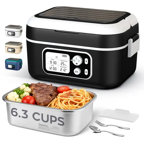 High-definition Display Electric Heating Lunch Box with 24000mAh Battery Intelligent Timer Leak-proof Design 6.3 Cups Capacity Adjustable Temperature & Time Ideal for Blue-collar Workers summerwins,