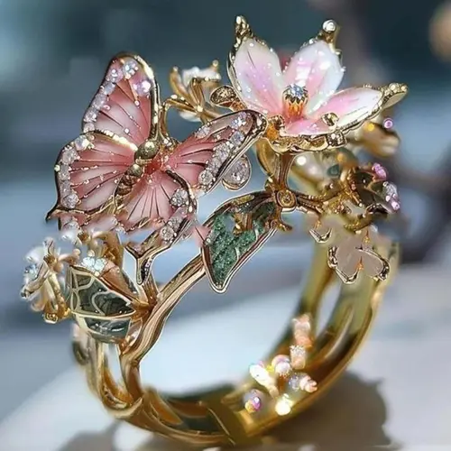 Flower Butterfly Decorative Finger Ring - Hot-Selling New Color Fashion Drip Open Ring, Boutique Look Jewelry Accessories for Engagement (Europe-US Trend)