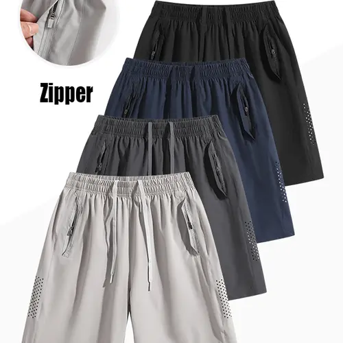 Men's Plain Solid Color zipper Pocket Shorts, Mens Clothing, Athleisure Casual Elastic Waist Pockets Shorts for Summer Breathable Men's Athletic Bottoms for Daily Wear,Summer Shorts SpringStatements Elegant Gift Box Surprise Gifts
