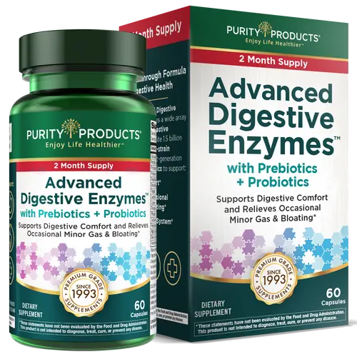 Advanced Digestive Enzymes with Probiotics & Prebiotics for Women & Men – Digestive Health Supplement for Bloating, Gas Relief & Gut Support – Plant-Based Enzymes + 1.5B CFUs - by Purity Products - 2 Month Supply - 60 Veggie Capsules