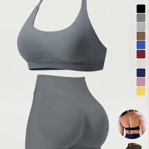Three-Piece Quick-Dry Running Shorts Set, High Elasticity Ultra-Fine Matte Nylon, Adjustable Backless Seamless Sports Bra with Removable Pads, Summer Lightweight Sports