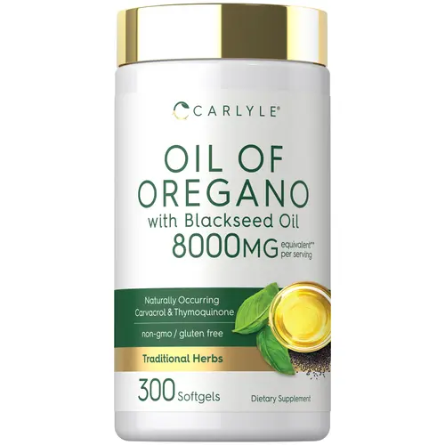 Carlyle Oil of Oregano with Black Seed Oil 8000mg 300 Softgels - Naturally Occurring Carvacrol & Thymoquinone Pills - Non-GMO, Gluten Free Supplement