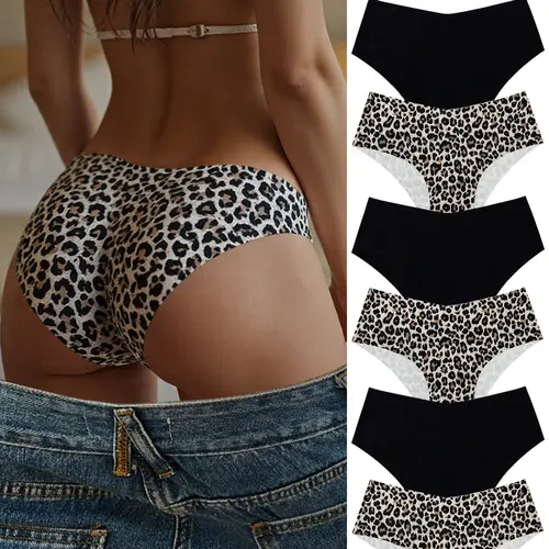 Women's Seamless Breathable Leopard Print Underwear Set, High Waisted Underwear, Soft Fitted High-Waist Triangle Lingerie for Casual All-Season Wear, Seamless Triangle Panties