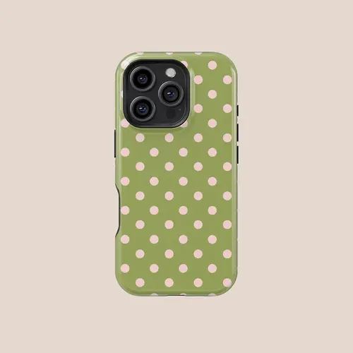 Olive Green with Pink Polka Dots Impact-Resistant Rubber Cell Phone Case - Shockproof Polycarbonate Cover with Rubber Liner, Wireless-Compatible Protective Accessory for iPhone & Samsung, Aesthetic Design,back to school,back to school haul