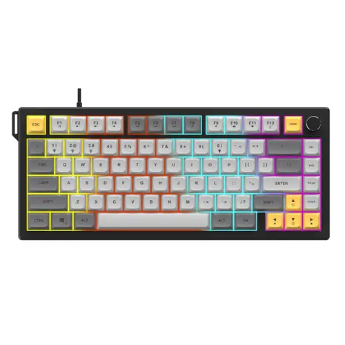 AJAZZ AF82 wired film keyboard multifunctional volume adjustment knob 75% layout 82 key ergonomic design computer office keyboard mute structure Silent Keyboard office artifact supports multiple systems suitable for e-sports games and office