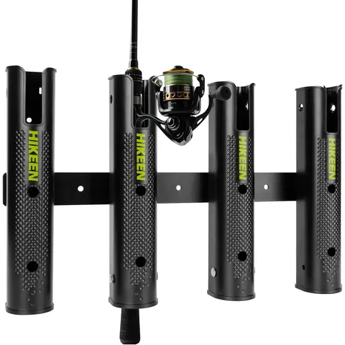 Hikeen Adjustable Heavy Duty 4-Tube 3-Level Height Fishing Pole Holder - Boat & Kayak Rod Stand, Universal Track Mount with Rubber Grip, Multi-Angle Lock, Quick Bolt/Track/Cable-Tie Setup for Easy Access, 4 Tubes Set
