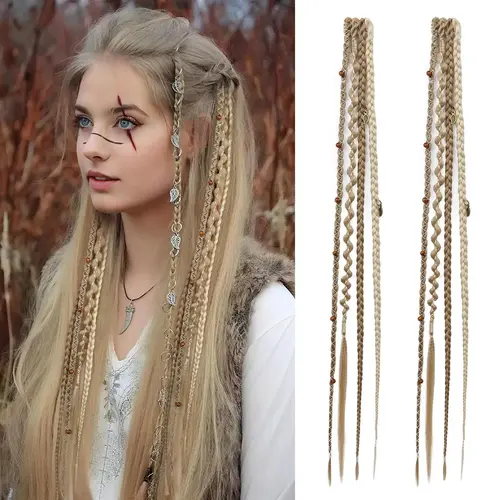 Women's Boho Dreadlocks Extension - Beaded Braids with Charms, 16in/20in Soft Synthetic Straight Artificial Hair Extensions, All-Day Hold for Cosplay, Casual Outing, Synthetic Straight Hair, Soft Synthetic Hair