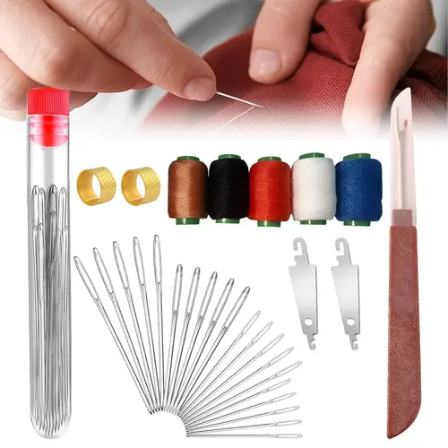 36-Count Solid Metal Stainless Steel Big-Eye Ease Needles Set - Long Thin Tip All-Purpose Handmade Quilting Mend Needles for Beginners' DIY Sewing Kits Supplies