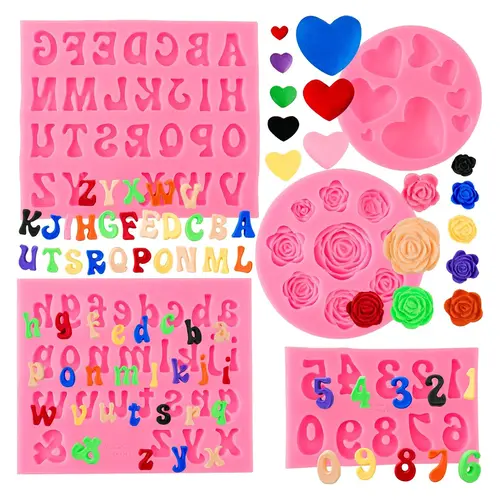 5PC Silicone Mold Set, Alphabet Numbers Hearts Flowers Baking Molds, Food-Grade Deep Cavity Molds For Chocolate, Fondant, Polymer Clay, Candy & Cake Decorating, Reusable Chocolate Mold, Baking Supplies, Baking Tools