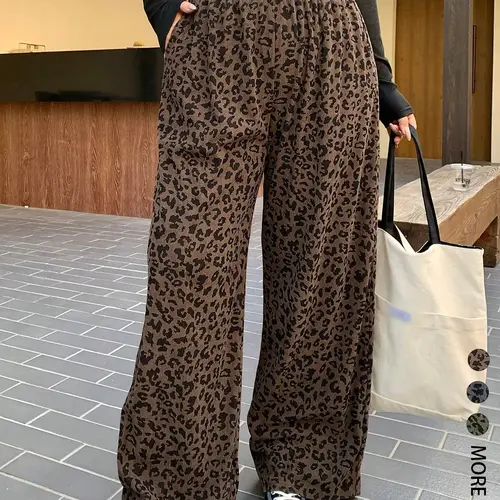 Women's Casual Leopard Print Elastic Waist Corduroy Loose Fit Pants, Comfortable and Stylish, Perfect for Daily Wear,All Season, Back To School Clothes
