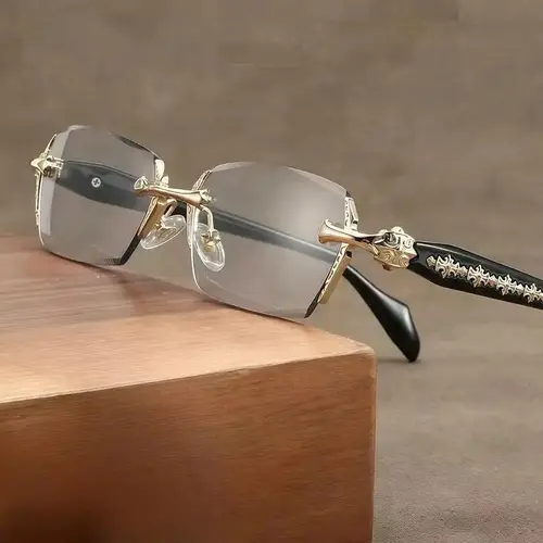Unisex Rimless Diamond-Cut Edge Blue Light Glasses, Anti-Fatigue Anti-UV Presbyopic Eyewear for Computer Gaming & Daily Use
