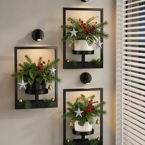 Bamworld 2/3-Pack Premium Metal Vertical Rectangular Wall Planters with 3 Spotlights (Not Grow Lights) - Indoor Hanging Pots, Whimsical Room Decor, Unique Apartment Accessory, Summer Gift, Premium Metal Resists Daily Wear
