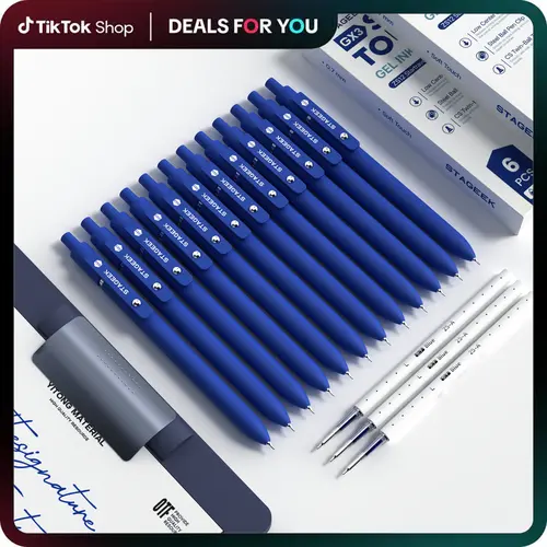 STAGEEK Blue Gel Pens, 6Pcs Quick Dry Blue Ink Pens with 3 Extra Refills, 0.7mm & 0.5mm  (Bonus on Order $10+)  Fine Point Retractable Pens for Journaling, Office, Note Taking, School Supplies, Nurse Aesthetic (Blue, Black, Gray, White)