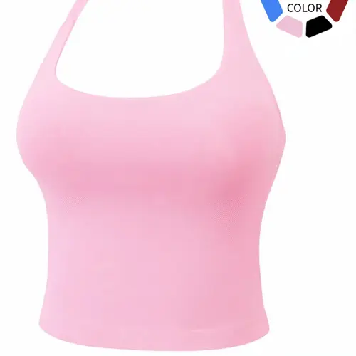 Women's Solid Removable Chest Pad Sports TankTop, Casual Comfort and Durability Halter NeckSports Top for Yoga Gym Workout, Ladies Sportswearfor All Seasons Gym Workout Tops Athletic Tank Top