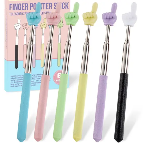 NOKOGMT - 6PCS Finger Pointer Stick for Classroom – Extendable Teacher Pointer Stick and Pointer Finger Tool – Colorful Hand Pointer Stick for Presentations – Telescopic Pointer Stick for Kids and Adults – Classroom Essentials