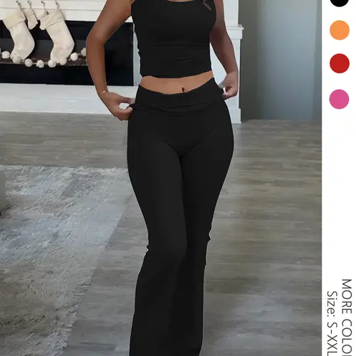 USBOUTIQUECHIC Strapless Women's 2-Piece Crop Top & Pants Matching Set, 350GSM Milk Silk Comfortable Lounge Wear, Summer Casual Womenswear Suits Outfit