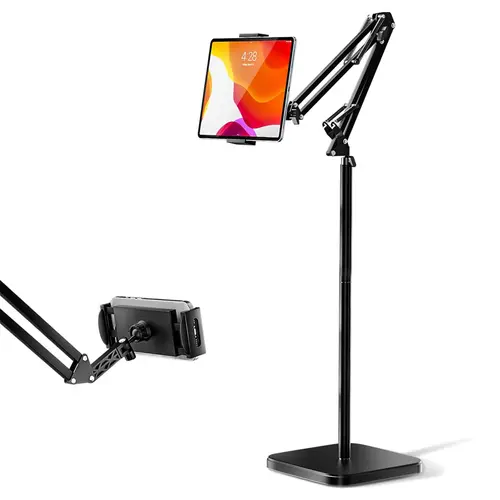 UBeesize Heavy-Duty Alloy Steel iPad Tablet Floor Stand Holder with Heavy Base, Aluminum Alloy 360° Swivel Adjustable Flexible Arm, Height Range, Hands-Free Streaming for iPad Pro/Air/Mini, Smartphone, Kindle (Bed & Couch Use)