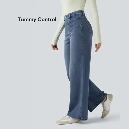 Halara Flex High Waisted Tummy Control Wide Leg Casual Jeans with Pockets #BackToSchool