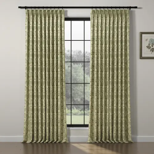 TWOPAGES Sara Le Floral Linen Blend Pinch Pencil Pleat Ready-Made Curtain - 1 Panel Light-Filtering Privacy Drape, UV Protection, Colorful Window Drapes, Cozy Cottage Aesthetic Curtains for Bedroom, 350gsm Fabric Feels Substantial