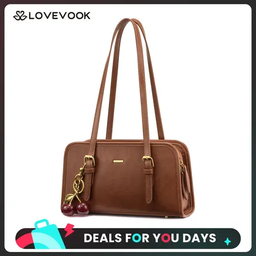 LOVEVOOK Swing Zip Shoulder Bag Small Purses for Women Trendy Handbags Mini Vintage Hobo Clutch with Cherry Pendant Lightweight Retro and Elegant Suitable for Daily Outings Shopping and Leisure TikTokShopBackToSchool