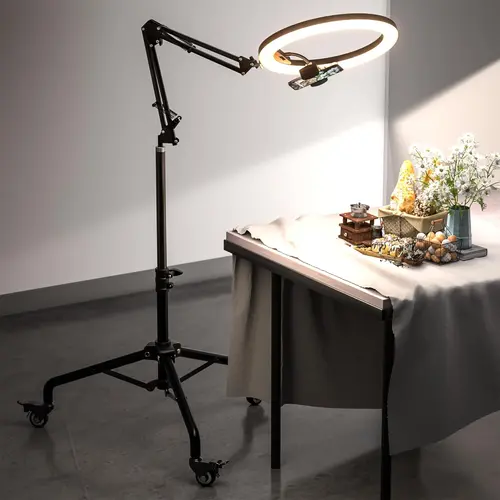 UBeesize Pro 12" Alloy LED Selfie Light Tripod with Phone Holder, Casters & Remote - Adjustable Overhead Mount for iPhone, Smartphone, Cellphone, Mobile, Shadow-Free Shine for Content Creator Electronics Accessories