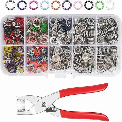 200 set claw Button Kit,9.5mm Snap Fasteners Kit with Pliers-Suitable for fabrics with a thickness of 1-3 cm,Metal Snaps Kit with Tool, Five Claw Buckle Tool Set 10 Colors,seam-free nail button, hand press snap button, tool snap button, fastener plier
