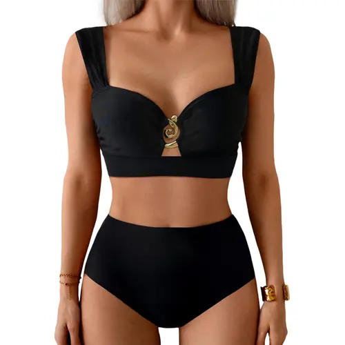 Aleumdr Women's 2-Piece Bikini Set - Sweetheart O-Ring Top, Tummy Control High Waisted Swimsuit, Form-Fitting 2-Piece Swimsuit for Women Summer Beach Holiday Vacation, High Waisted Bikini