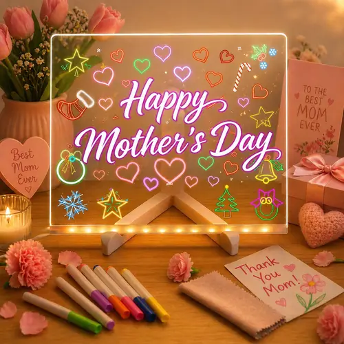 LED Note Board, Drawing board with Led Light, Drawing board, Clear Light up Dry Erase Board with Stand Glow Memo LED Letter Rewritable Message Board with 7 Color Markers