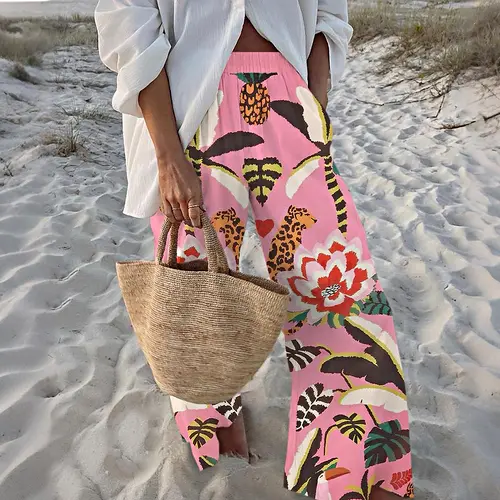 Jungle Leopard Print Pants, Elastic Waistband, Comfortable Holiday Wear.,back to school shopping