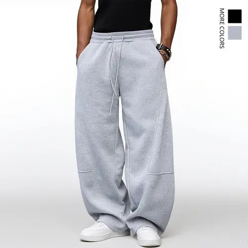 Men's Solid Baggy Joggers, Soft Stretchable Polyester Casual Sports Trousers with Drawstring Waist and Pockets, Soft Jogger Trousers, Stretchable Jogger