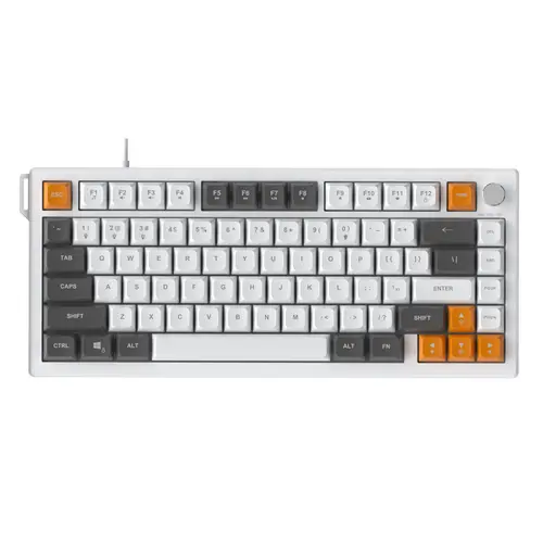 AJAZZ AF82 75% Layout Wired Gaming Membrane Keyboard Mute Key Multi functional Volume Adjustment Knob 82 Key Ergonomic Design Computer Office Membrane Keyboard Supports Multiple Systems Suitable for Esports Games and Office Gaming Pc Accessories