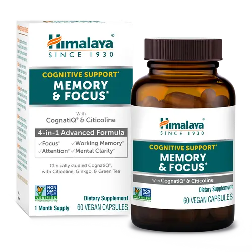 HIMALAYA Memory & Focus 4-in-1 Advanced Formula with CognatiQ® Coffee Extract Citicoline Ginkgo & Green Tea for Focus Attention & Mental Clarity 60 Vegan Capsules