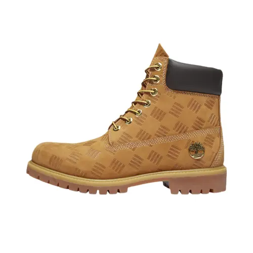 Timberland Men’s 6" Premium Waterproof Boot - Debossed Print Leather Footwear, Rubber Sole, Padded, Durable, Rugged Style, Casual Daily Walking Outdoor Rain-Ready Shoes, 6 Inch