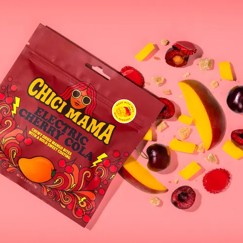 Chic Mama Chewy Candy Bites - Electric Cherry Cola & 100% Real Mango Sweet-Spicy Flavors, Packet-Sized Novelty Snacks with Flavor Explosion for Candy Lovers