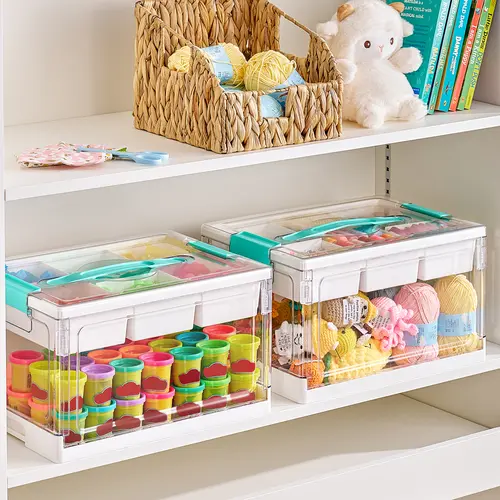 [Video Only]Vtopmart 2-4Pack 24QT Clear Craft Storage Bin with Removable Trays and Dividers, for Art Supply Coloring Books, Sensory Toys, Craft Supplies, Medicine, Playdough, Transparent Water&Dust Proof, Preschool & Back-to-school Restock, Adjustable