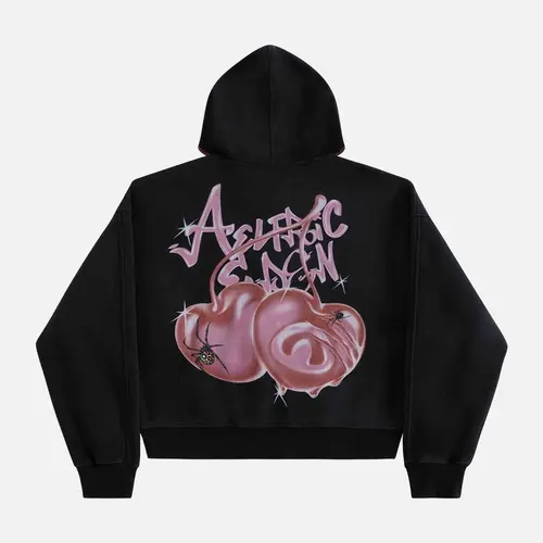 AELFRIC EDEN Men's Unisex Gothic Streetwear Oversized Zip-Up Hoodie - Cotton Blend Boxy Fit, Bold Graphic Spider Cherry Print, Long Sleeve Tops, Party Drip Clothing, Graphic Hoodies