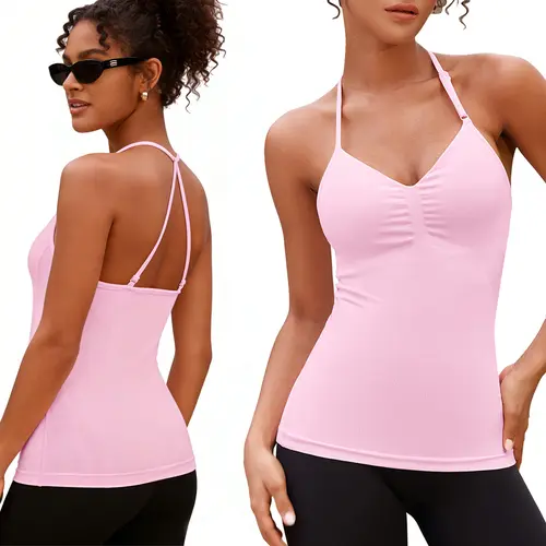 V FOR CITY SoftHue Impact Longline Halte Strappy Top Women's Halter Workout Tank Tops Backless Gym Longline with Adjustable Strap Sports Tank Tops Activewear Clothes