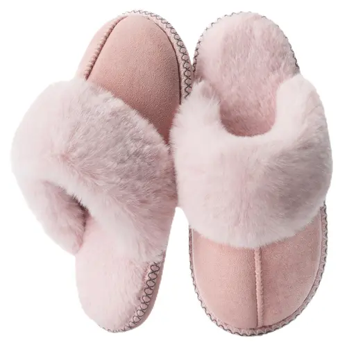 Fuzzy Slippers for Women with Memory Foam Warm Winter Faux Fur Slippers House Shoes Indoor Outdoor Gifts For Women Suede Anti-Skid