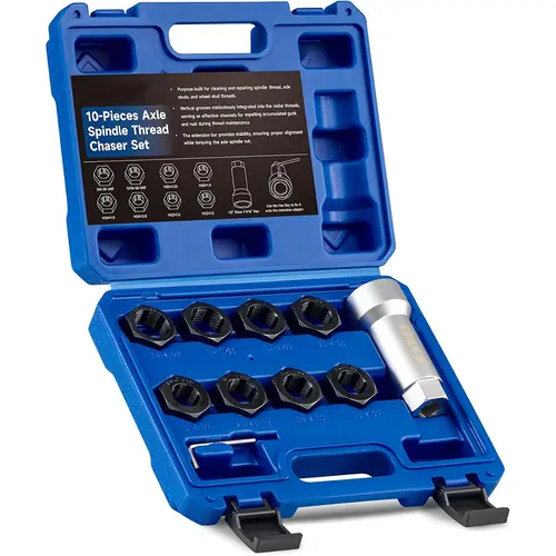 【DealsForYouDays】Axle Spindle Rethreading Kit,10 Piece Precision Restorer Master Repair Kit, Essential Tool for Mechanics - Includes Thread File and Axle Spindle Thread Chaser Set