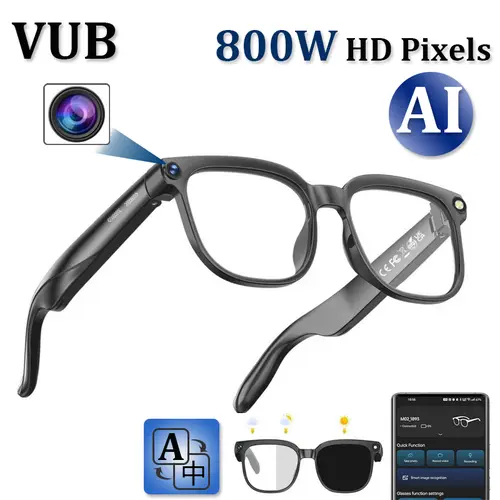 VUB Wearable Wireless Smart Glasses - Slim, Lightweight Integrated Camera Recording Glasses with 8MP Lens, 4000p Video Capture, Automatic Lens Color Adjustment, Voice Control