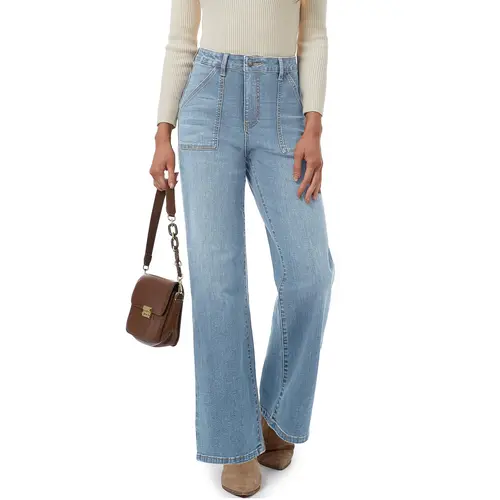 YUCOLEN Women's High-Waisted Soft Stretchy Rayon Denim Jeans for Women - Straight-Leg Fitted Bottoms with Pockets, Zipper, Button, Retro Basic Design, 29" or 31" Inseam for Work, Country Concert, Office‑To‑Concert