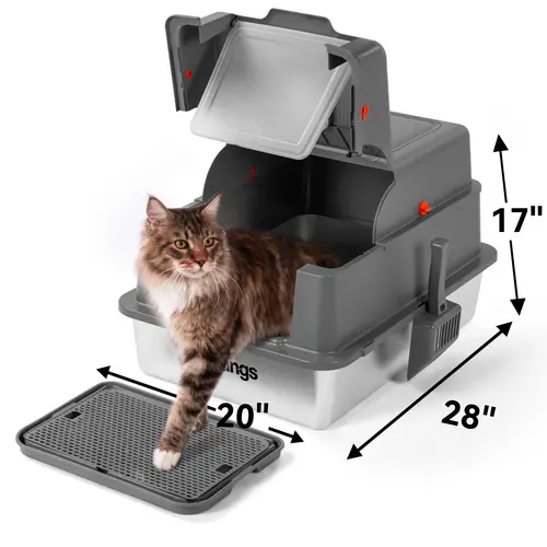 TOPYANS Stainless Steel XXXL Extra-Large Cat Litter Box with Lid High-Sided Enclosed Design Leak-Proof & Easy to Clean Ideal for Cats and Large Felines