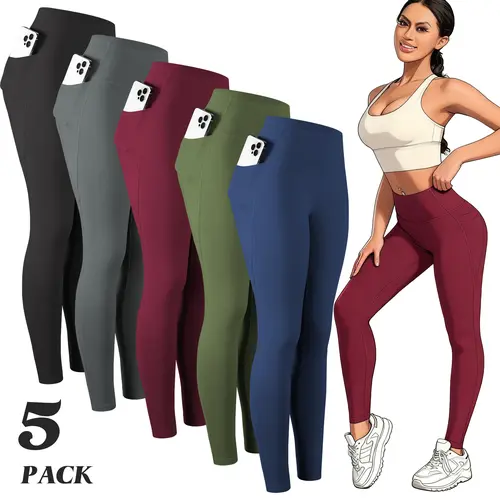 Women's High Waist Yoga Leggings with Pockets - 5/6 Packs, Tummy Control, Basic Minimalist Womenswear for Workout,clothes for back to school,first day of school outfits