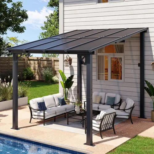 Aoxun Metal Rectangular Wall-Mounted Gazebo Pergola - Heavy-Duty Awnings, Outdoor Canopy, Sun Resistant Awnings, 55lbs per Square Meter Load-Bearing Weather Resistant Shelter for Outdoor Patio, Decks (Clearance, Black)