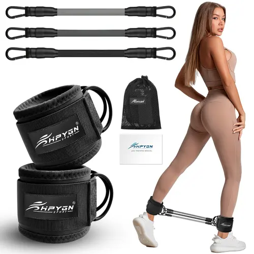 HPYGN Unisex Adjustable Ankle Straps with TPE Resistance Bands (6 Pcs) - Lower Body Workout Gym & Home Gym Equipment for Leg and Hip Training