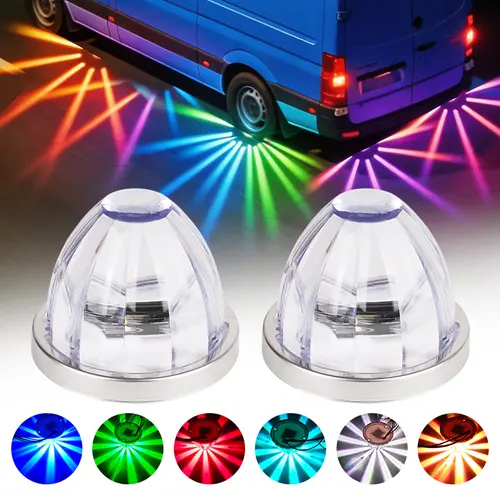 2PCS Plastic Watermelon-Shaped LED Marker Lights - Dual Strobe+Constant Function Truck Accessories for Trailer, Semi-Trailer, Heavy-Duty Truck Clearance Tail Top Cap Roof Lights