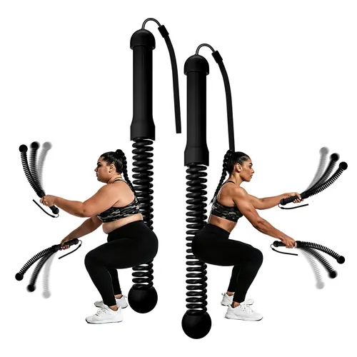 2PCS Rubber Weighted Cordless Battle Ropes - Quiet Ropeless Training Equipment with Wrist Straps for Compact Home Workout, HIIT Workouts, Cardio Exercise, Home Strength Training (with Rebound Springs)